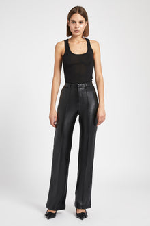 Leather Wide Leg Trousers - Black