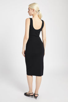 Scoop Neck Knit Midi Dress - Black