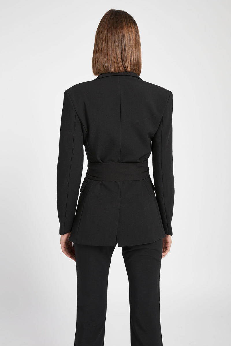 Classic Blazer With Belt - Black