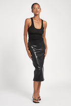 Leather Pencil Midi Skirt - Black