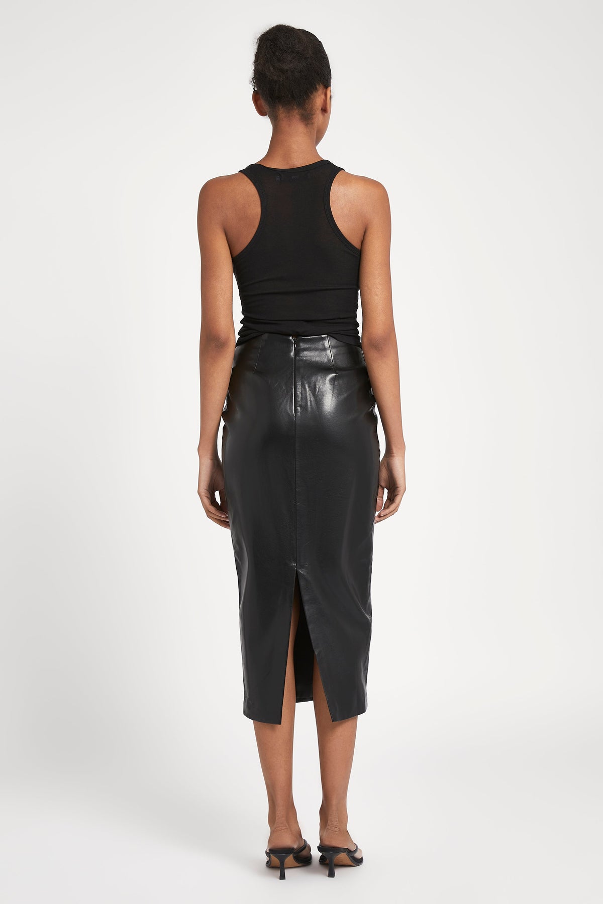 Leather Pencil Midi Skirt - Black