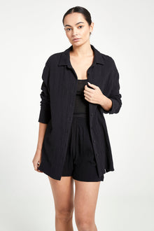 Cotton Crinkle Oversized Shirt - Black