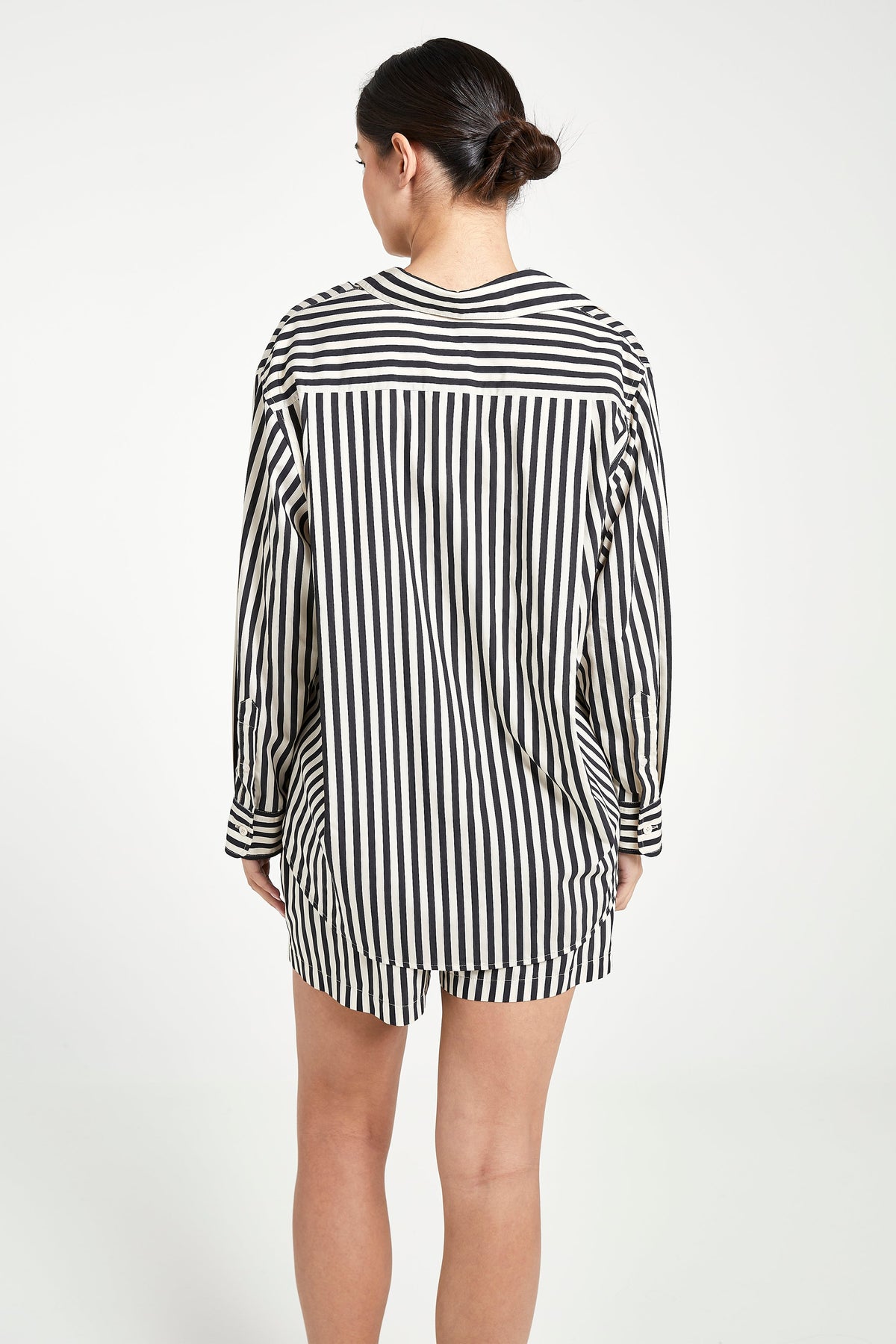 Striped Cotton Boyfriend Shirt - Cream/Black