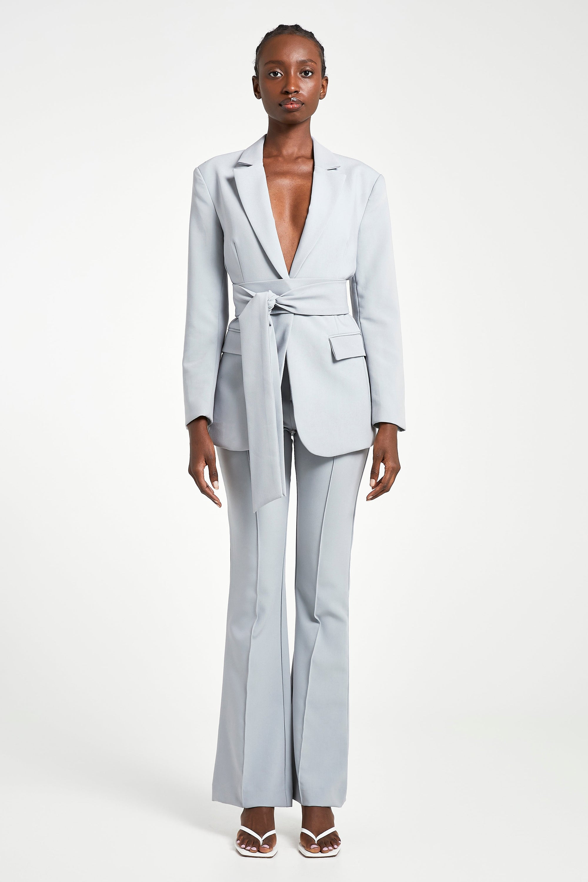 Wide Leg Suit Trousers - Steel Blue