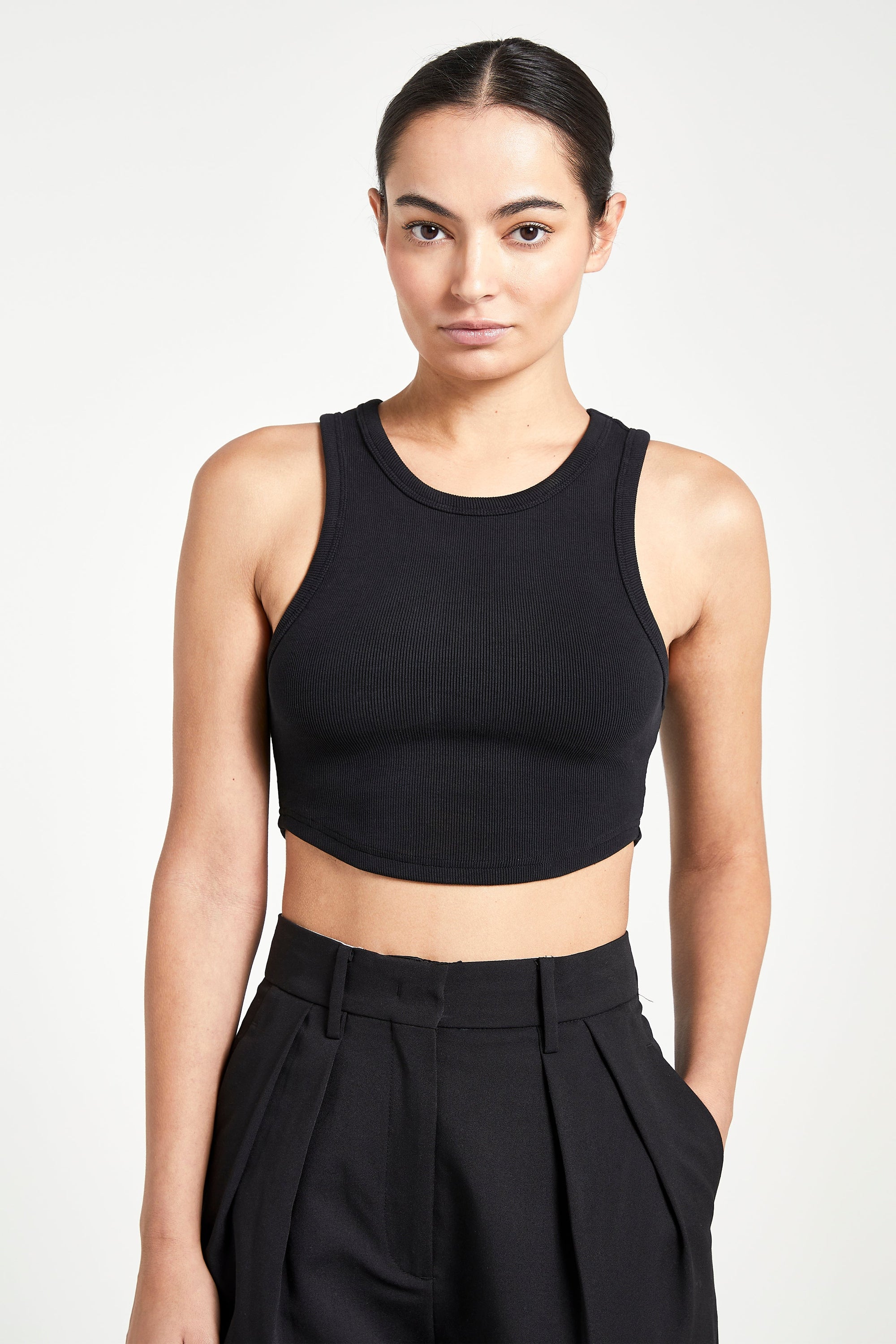 Heavy Ribbed Cropped Vest - Black