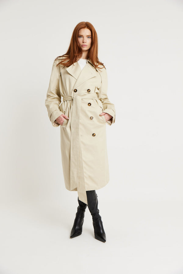 Cotton Belted Trench Coat - Stone