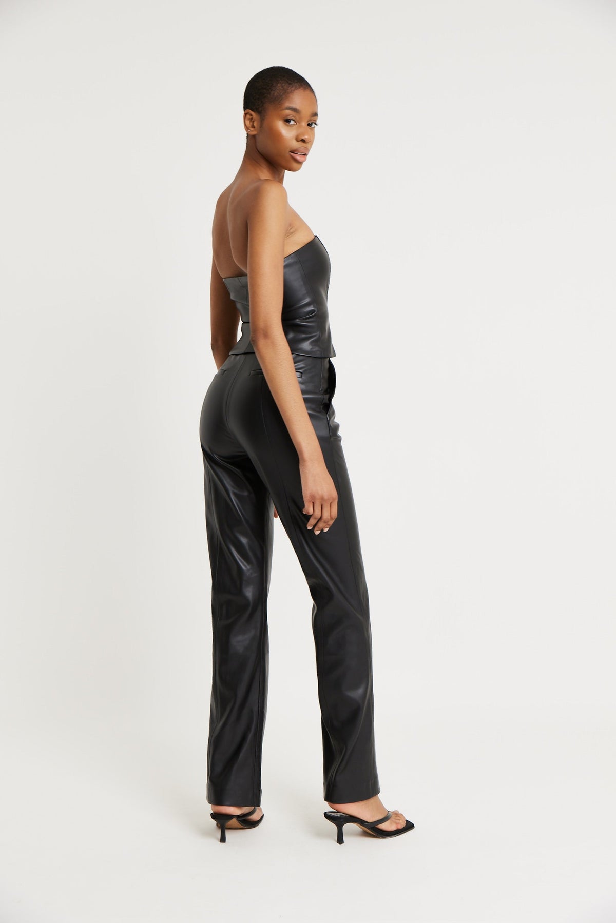 Tailored Leather Straight Leg Trousers - Black