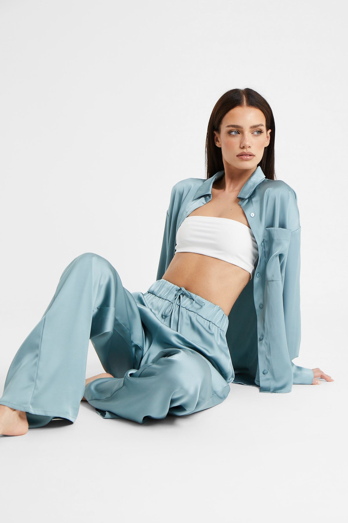 Relaxed Satin Shirt - Mineral Blue
