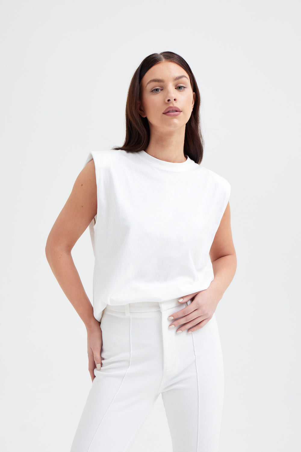 Slouchy Shoulder Pad Tee - White