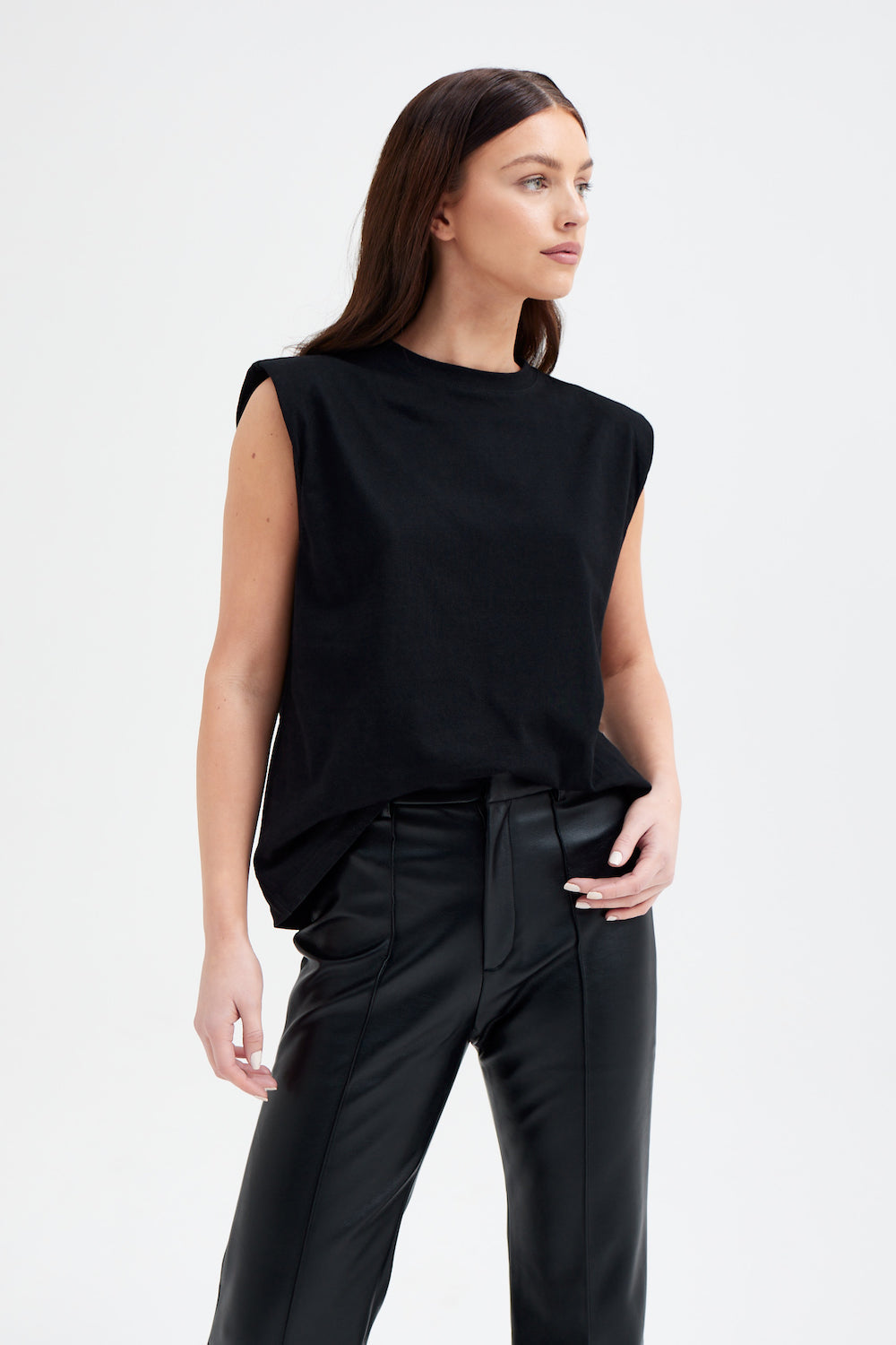 Slouchy Shoulder Pad Tee - Black