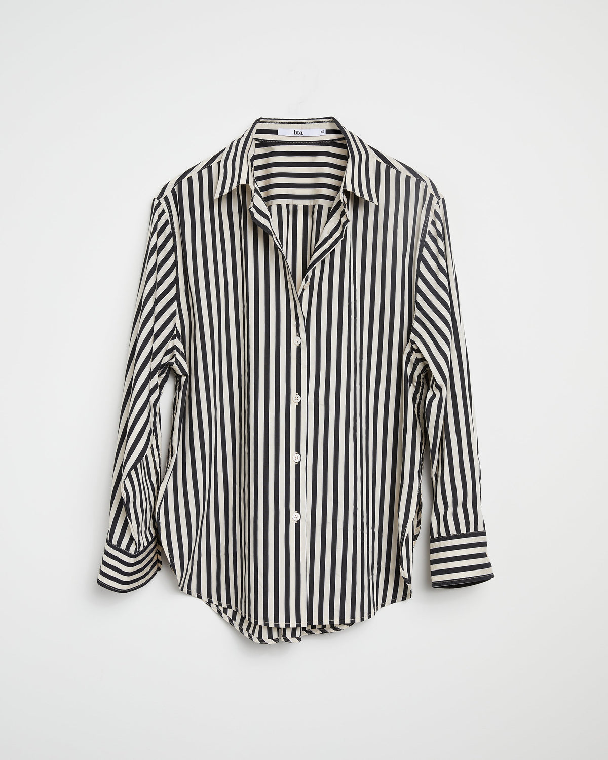 Striped Cotton Boyfriend Shirt - Cream/Black