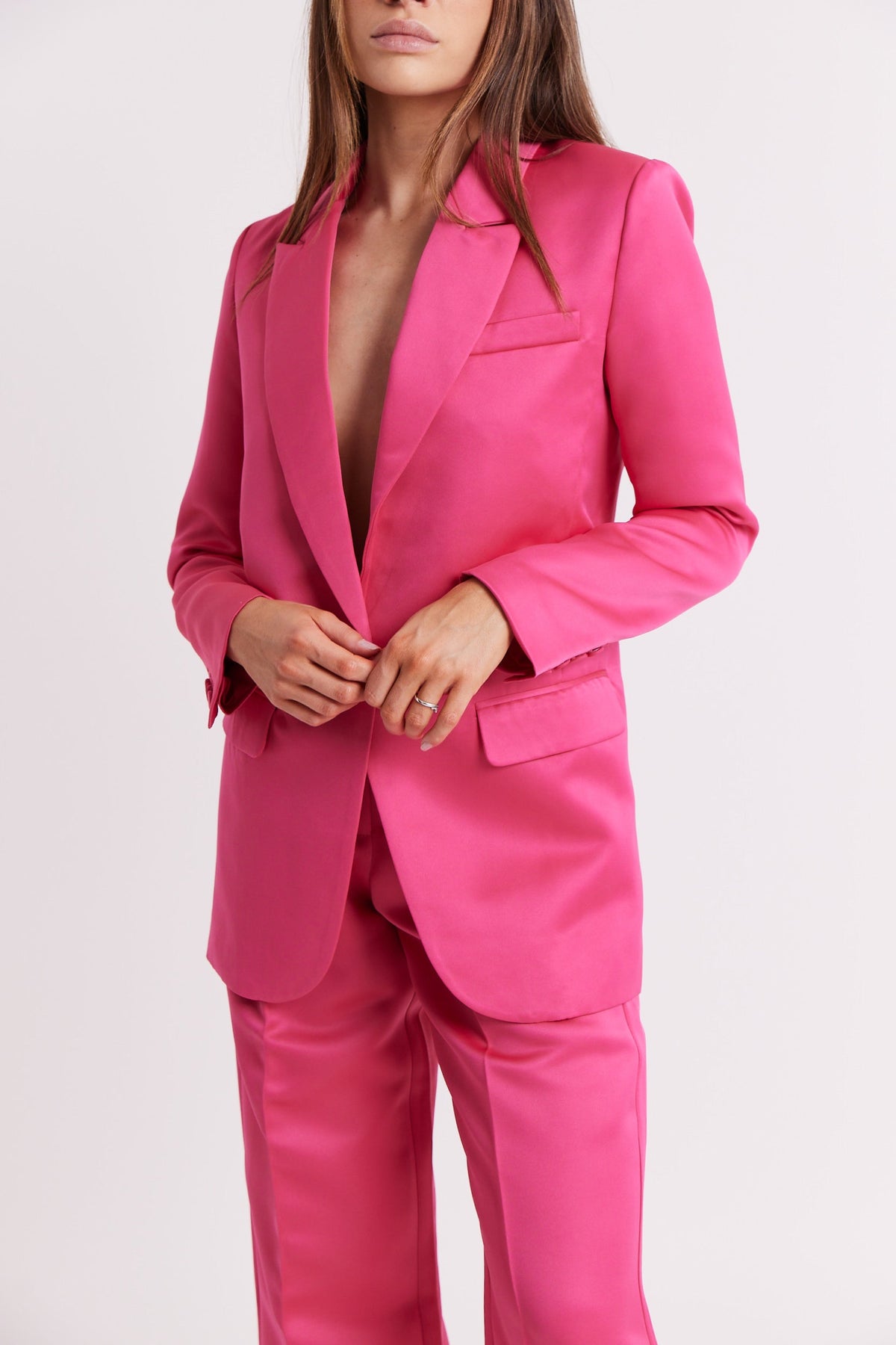 Satin Single Breasted Blazer - Flamingo Pink