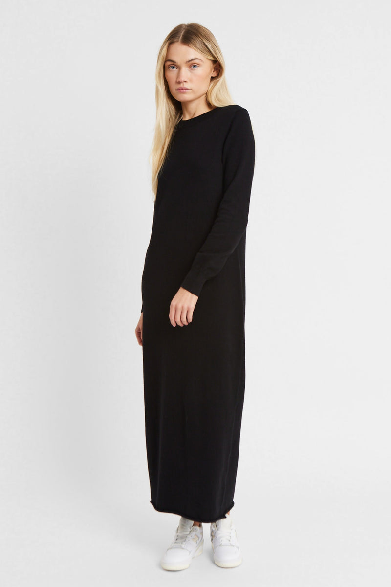 Cashmere Blend Column Maxi Dress - Black