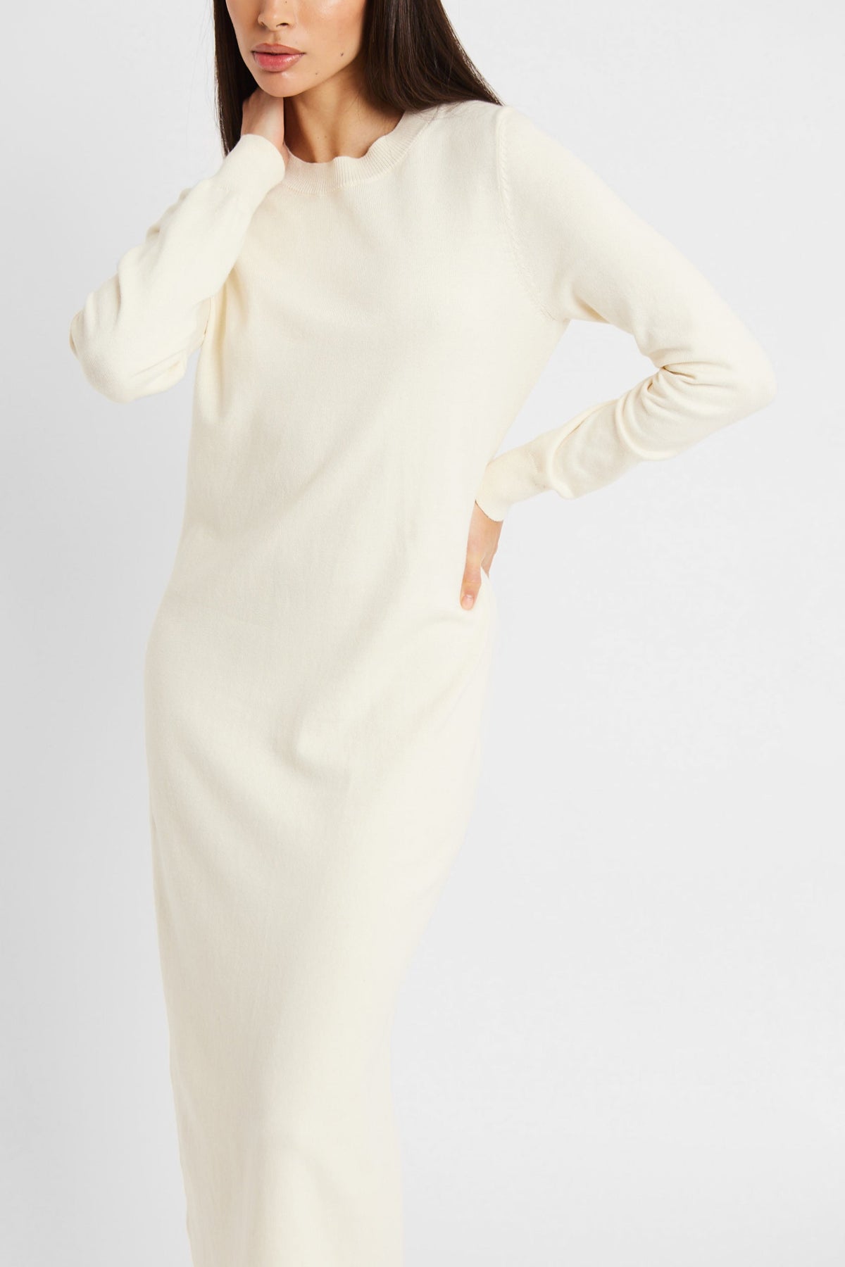 Cashmere Blend Column Maxi Dress - Cream