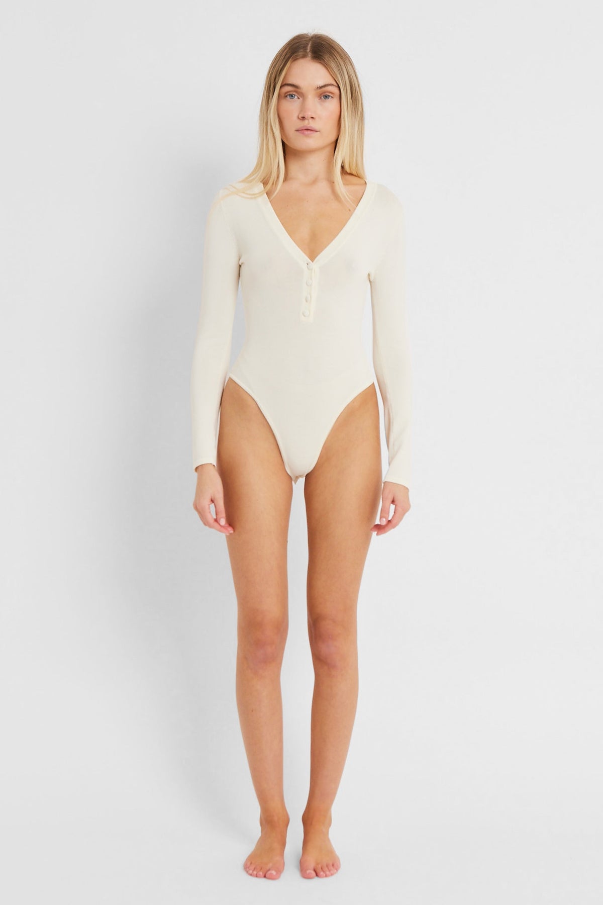 Fine Knit Henley Bodysuit - Cream