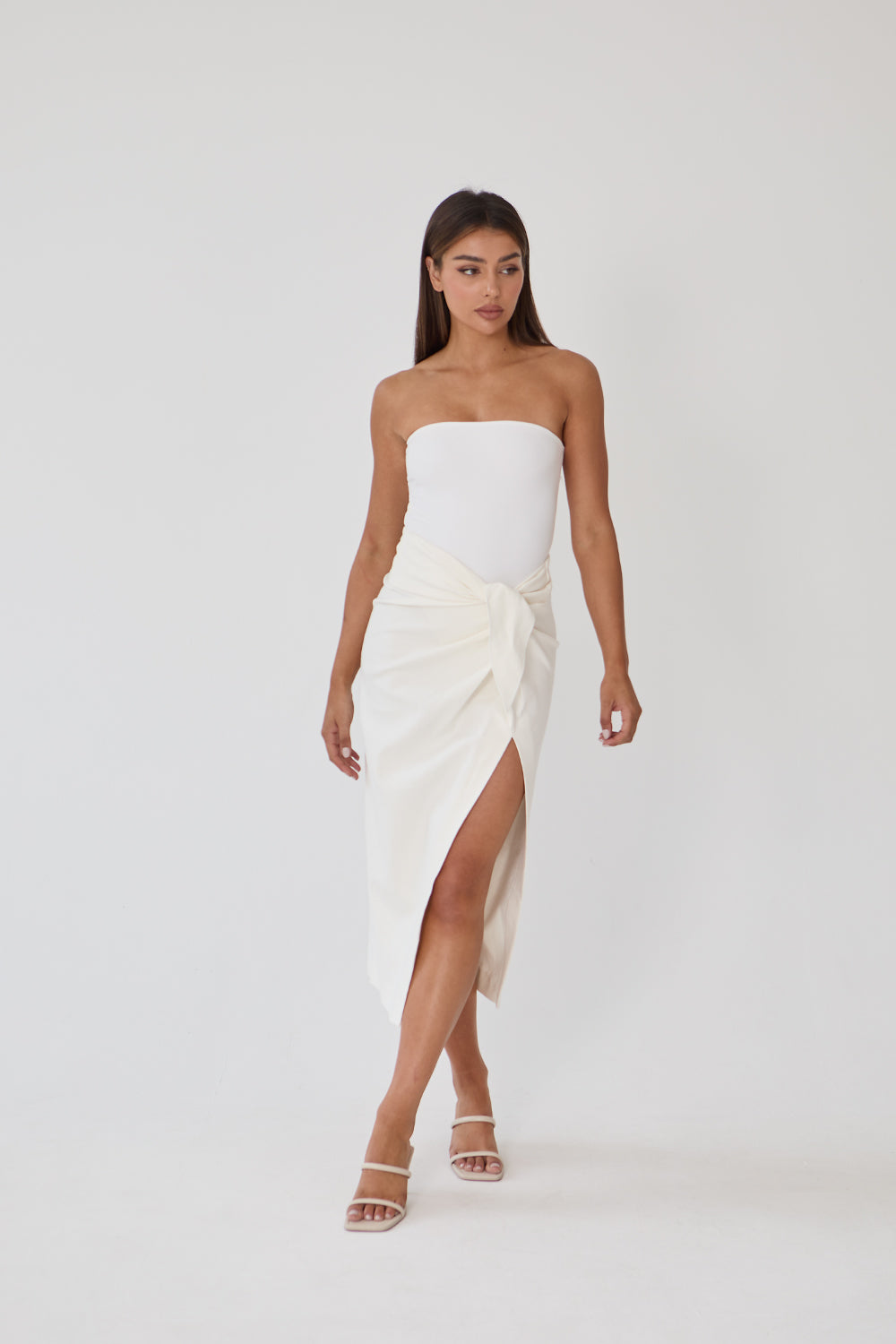 Linen Wrap Midi Skirt - Ivory