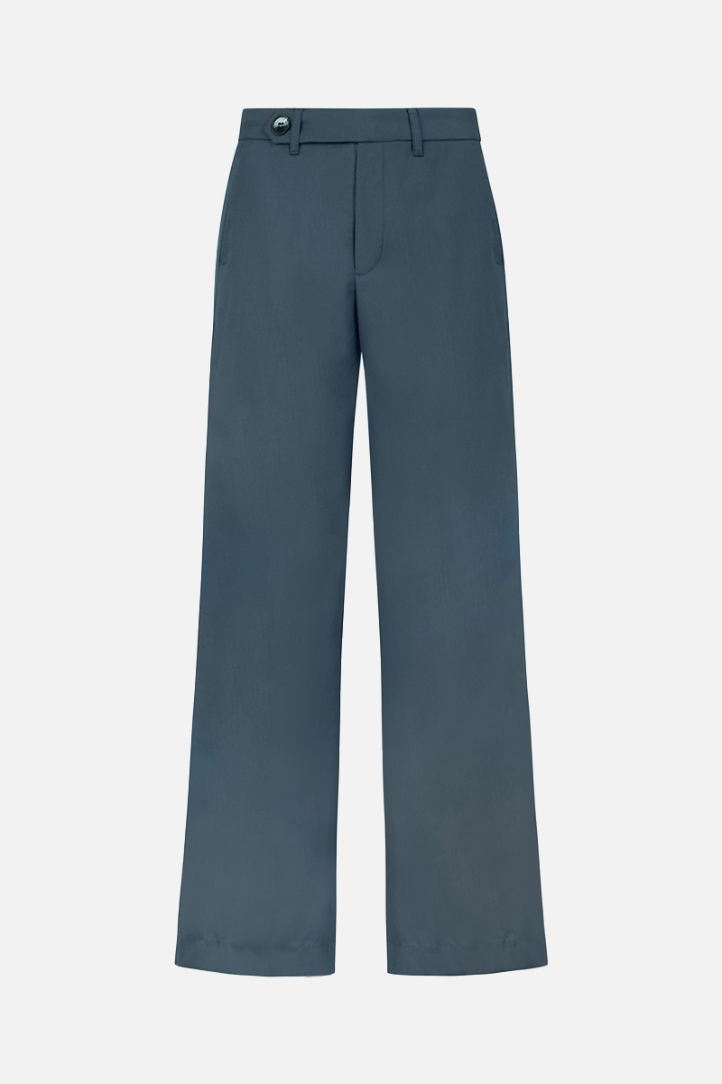 Mid Rise Trousers with Button Detail - Vintage Blue